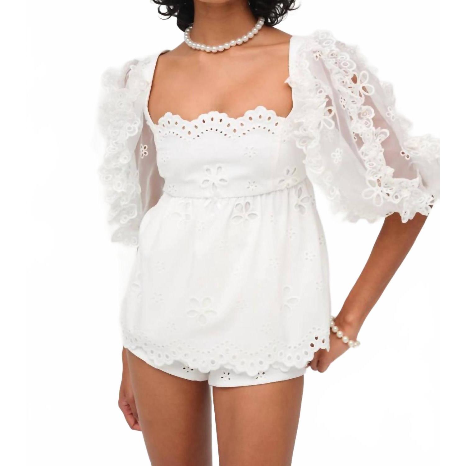 New For Love & Lemons Daisy Eyelet Blouse In White